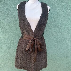 Chic Brown Textured Cape with Satin Tie Size S